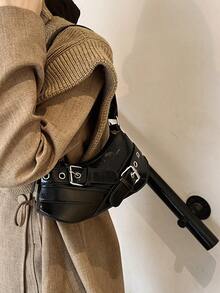 秋冬时尚休闲流行潮流女包新款月牙包腋下单肩包 - 黑色 - 查看 3