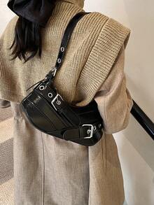 秋冬时尚休闲流行潮流女包新款月牙包腋下单肩包 - 黑色 - 查看 4