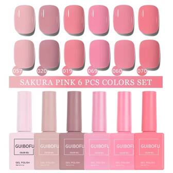6pcs Set Sakura Pink 15ml Gel Nail Polish Set 120 Color Series Fall Shine Finish Semi Permanent Glitter Sequins Nail Polish Set Kit Soak Off Uv Varnish Nail Art For Manicure Nail Design Solid Color One Bottle