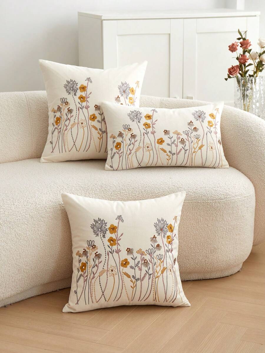 1pc Floral Embroidery Decorative Cushion Cover, Home Decor For Living Room
