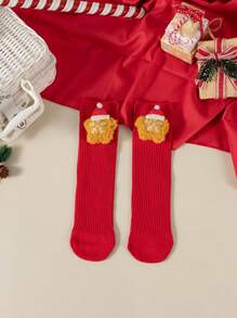 Christmas Kids' Cartoon Character Socks, Red Mid-Calf Stockings For Girls, Suitable For Autumn/Winter