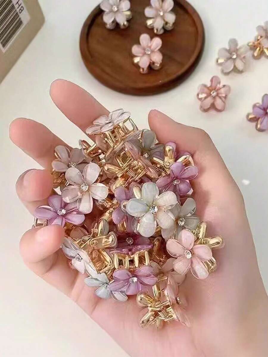 12 件混色套装，合金水晶花发夹，精致花发夹 - 彩色 - 查看 1