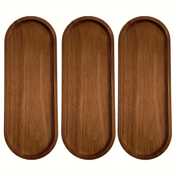 1/2/3pcs Acacia Wood Serving Tray, Breakfast Tray, Dining/Kitchen Tray, Fruit Tray, Coffee Tray, Tea Tray, Snack Tray, Decorative Piece For Living Room, Suitable For Hotels, Restaurants, Homes, Parties, Thanksgiving, Christmas, New Year, Outdoor Multipurpose Tray