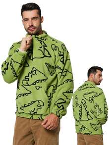 1 件男友风格男士时尚经典印花保暖内衬运动衫，时尚休闲厚套头衫，保暖长袖上衣，冬季新品潮流 - 綠色 - 查看 2