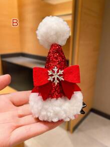 1pc Girls' Christmas Hair Accessory With Santa Hat Design, Suitable For New Year And Christmas Party