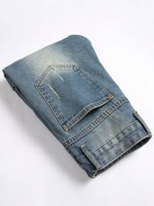 Men Blue Denim Jeans With Suspender Buckle And Side Pockets - Medium Wash - View 6