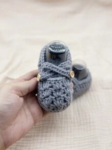 1 双婴儿蝴蝶结针织软底室内防滑幼儿袜子/鞋子 - 灰色 - 查看 2