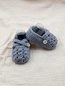 1 双婴儿蝴蝶结针织软底室内防滑幼儿袜子/鞋子 - 灰色 - 查看 4