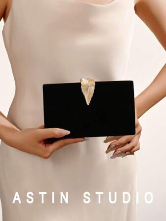 Kvinnor Klassisk Formell Vit Afton Clutch Väska Med Blad Metall Spänne Dekor, Box Form Party Clutches, Bröllopsväska