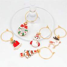 18pcs Random Romantic Christmas Deer Stemmed Glass Pendant Decorations, Christmas Holiday Wine Glass Charms, Christmas Party Cup Identifiers - Multicolor - View 1