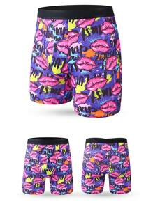 4 件套 男士涂鸦印花舒适柔软透气大码长款平角内裤