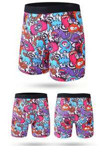 4 件套 男士涂鸦印花舒适柔软透气大码长款平角内裤