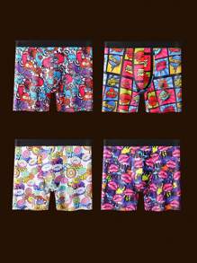 4 件套 男士涂鸦印花舒适柔软透气大码长款平角内裤