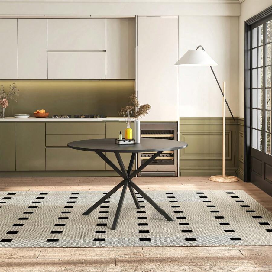 47.24'' Modern Cross Leg Round Dining Table, Black Top Occasional Table
