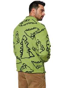 1 件男友风格男士时尚经典印花保暖内衬运动衫，时尚休闲厚套头衫，保暖长袖上衣，冬季新品潮流 - 綠色 - 查看 4