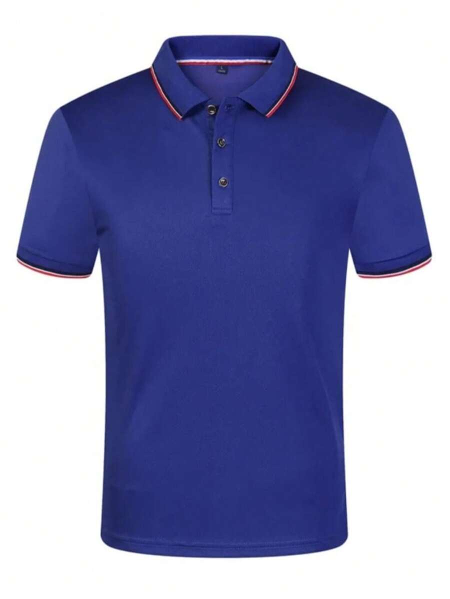 Men's Polo Shirt Premium Imported Fabric With White Stripe Detail Comfortable Casual Social Fashion - 藍色 - 查看 1