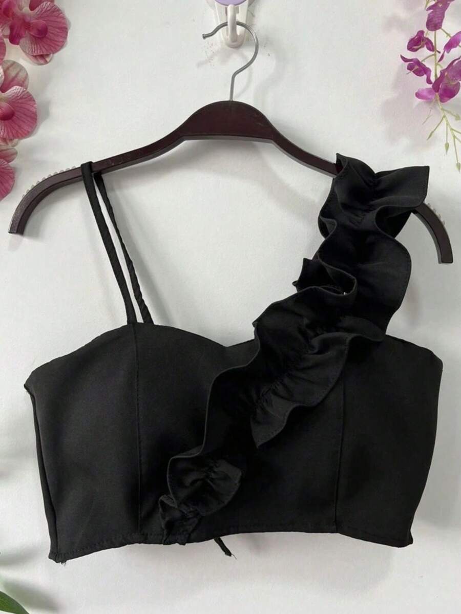 Women's Tailored Cropped Top With Padding -D-5 - màu đen - Xem 1