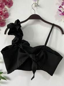Women's Tailored Cropped Top With Padding -D-5 - màu đen - Xem 2