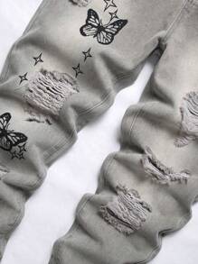 Men's Fashion Ripped, Color Blocking Casual Jeans - Grey - View 3