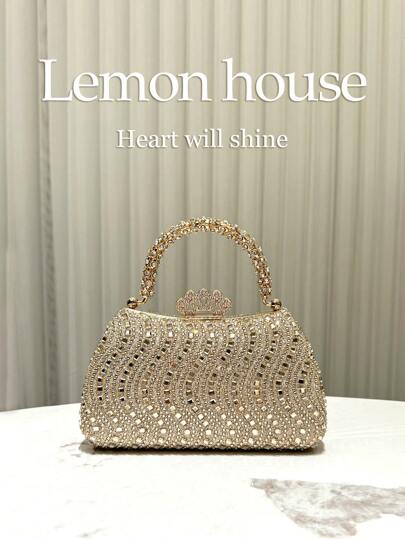 1 件奢华水钻闪亮女士手提包，优雅晚宴手拿包，适合派对、婚礼、正式场合，时尚派对包，非常适合派对、婚礼、舞会、晚宴/宴会