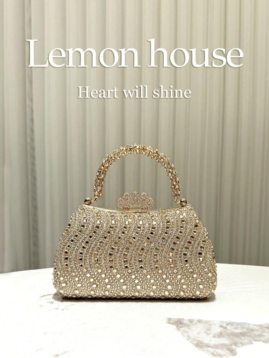 1 Stück luxuriöse Strass-Bling Damen Handtasche, elegante Abendtasche für Party, Hochzeit, formelle Anlässe, Tready Party Taschen, perfekt für Party, Hochzeit, Abschlussball, Dinner/Bankett - Gold - Übersicht 1