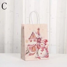 2pcs New Christmas & Valentine's Day Pink Paper Gift Shopping Bags, Kraft Paper Bags For Party Favor