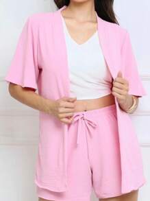 2 Piece Kimono Shorts Set Spring Summer Elegance 2024 - 淺粉色 - 查看 3