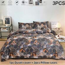 Bộ 3 vỏ chăn mềm họa tiết lục giác kiểu Play Style, gồm 1 vỏ chăn, 2 vỏ gối cho giường đôi/giường đôi/giường Queen/giường King/giường California King - Chống co rút và phai màu - Mềm mại và thân thiện với da/Dễ chăm sóc, bộ đồ giường phòng ngủ đa năng bốn mùa - Màu xanh lam - Xem 2
