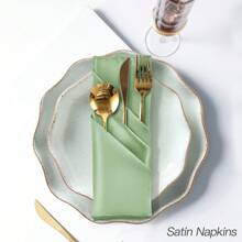 12 件装缎面涤纶餐巾布，方形下摆，11.8 英寸 X 11.8 英寸和 17 英寸 X 17 英寸，适用于婚礼派对、酒店餐桌、餐厅、咖啡厅、乡村派对、美食摄影背景 - 鼠尾草綠 - 查看 5