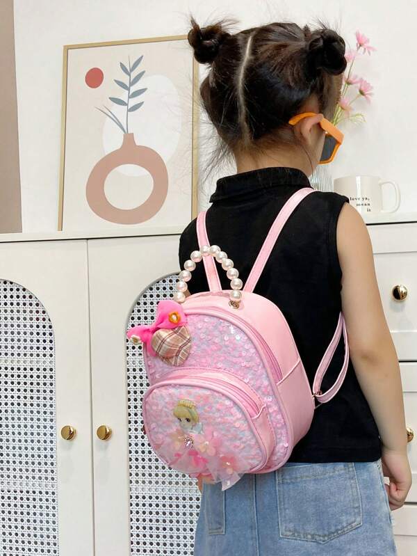 low tea 1 Stück Rucksack aus glänzendem Paillettenstoff, modischer Rucksack mit Muschel-Pailletten-Cartoon-Prinzessin-Design, Schultasche, Tagesrucksack, Rucksack, Schultasche, Büchertasche, Tasche, perfekt als Schultasche, Ballettasche, rosa Mini-Rucksack, Tanztasche