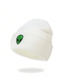 1 件冬季保暖男士刺绣外星人针织帽，寒冷天气滑雪帽冬季帽子无檐帽秋季服装 - 外星人 - 查看 15