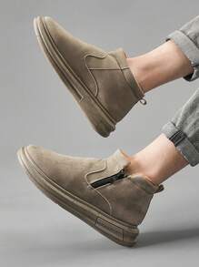 Calzado deportivo casual para hombre, nuevas zapatillas de caña alta con cremallera lateral de otoño/invierno en color negro, zapatillas de deporte con suela gruesa, antideslizantes, cómodas y con forro suave y cálido. Calzado ligero para caminar, ocio, vacaciones y viajes, con diseño de punto integrado, resistente al frío y cómodo para hombre. - Marrón - Ver 6