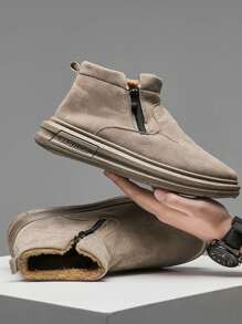 Calzado deportivo casual para hombre, nuevas zapatillas de caña alta con cremallera lateral de otoño/invierno en color negro, zapatillas de deporte con suela gruesa, antideslizantes, cómodas y con forro suave y cálido. Calzado ligero para caminar, ocio, vacaciones y viajes, con diseño de punto integrado, resistente al frío y cómodo para hombre. - Marrón - Ver 3