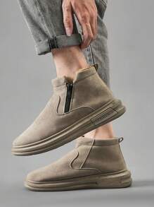 Calzado deportivo casual para hombre, nuevas zapatillas de caña alta con cremallera lateral de otoño/invierno en color negro, zapatillas de deporte con suela gruesa, antideslizantes, cómodas y con forro suave y cálido. Calzado ligero para caminar, ocio, vacaciones y viajes, con diseño de punto integrado, resistente al frío y cómodo para hombre. - Marrón - Ver 2