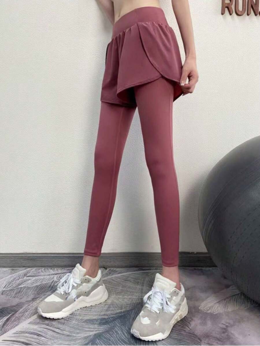 Women 2-In-1 Running High Waist Tights - Rose Red - View 1