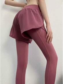 Women 2-In-1 Running High Waist Tights - Rose Red - View 3