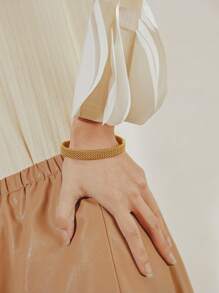 1 件不锈钢情侣时尚蜘蛛网形开口手镯，奢华珠宝装饰，适合日常佩戴 - 金色 - 查看 3