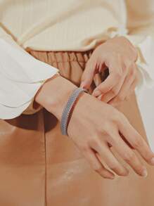 1 件不锈钢情侣时尚蜘蛛网形开口手镯，奢华珠宝装饰，适合日常佩戴 - 金色 - 查看 5