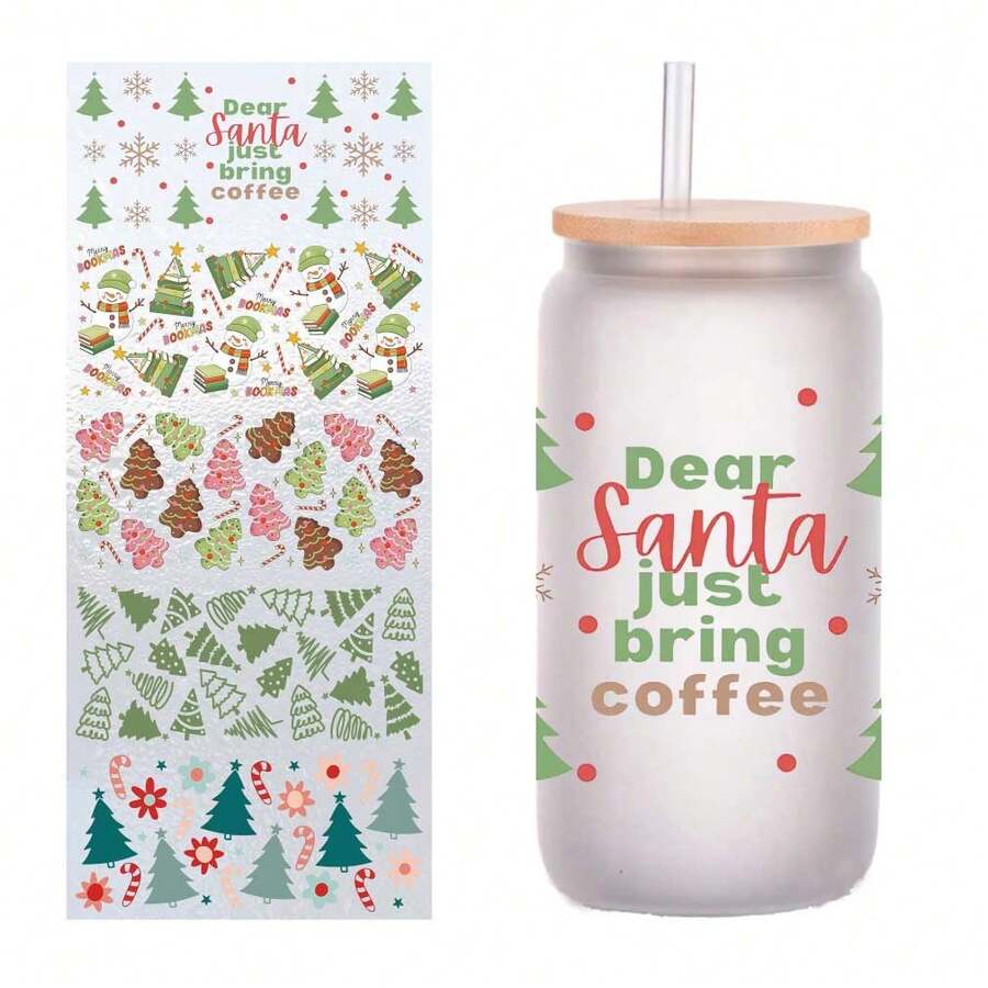 5 张/套 可爱圣诞树设计 UV DTF 转印贴纸 防水 3D DTF 浮雕水晶标签 16 盎司玻璃杯包装墙贴装饰贴纸贴在剪贴簿上 高品质剪贴簿材料防晒霜 DIY 装饰眼镜笔记本电脑手机壳冰箱电脑水瓶笔记本电脑规划师办公桌手工艺品贴纸时尚材料图案