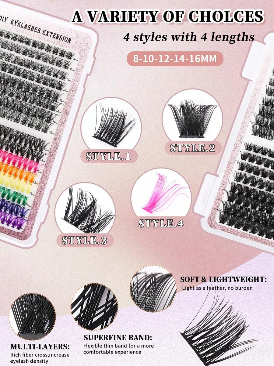 464pcs DIY Eyelash Extension Kit, Includes Long Stem Lashes In 4 Styles