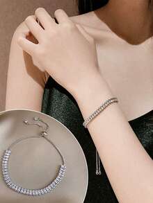 1 件锆石手链，精致奢华小众高端可调节珠宝配饰 - 銀色鋯石拼接手鍊 - 查看 11