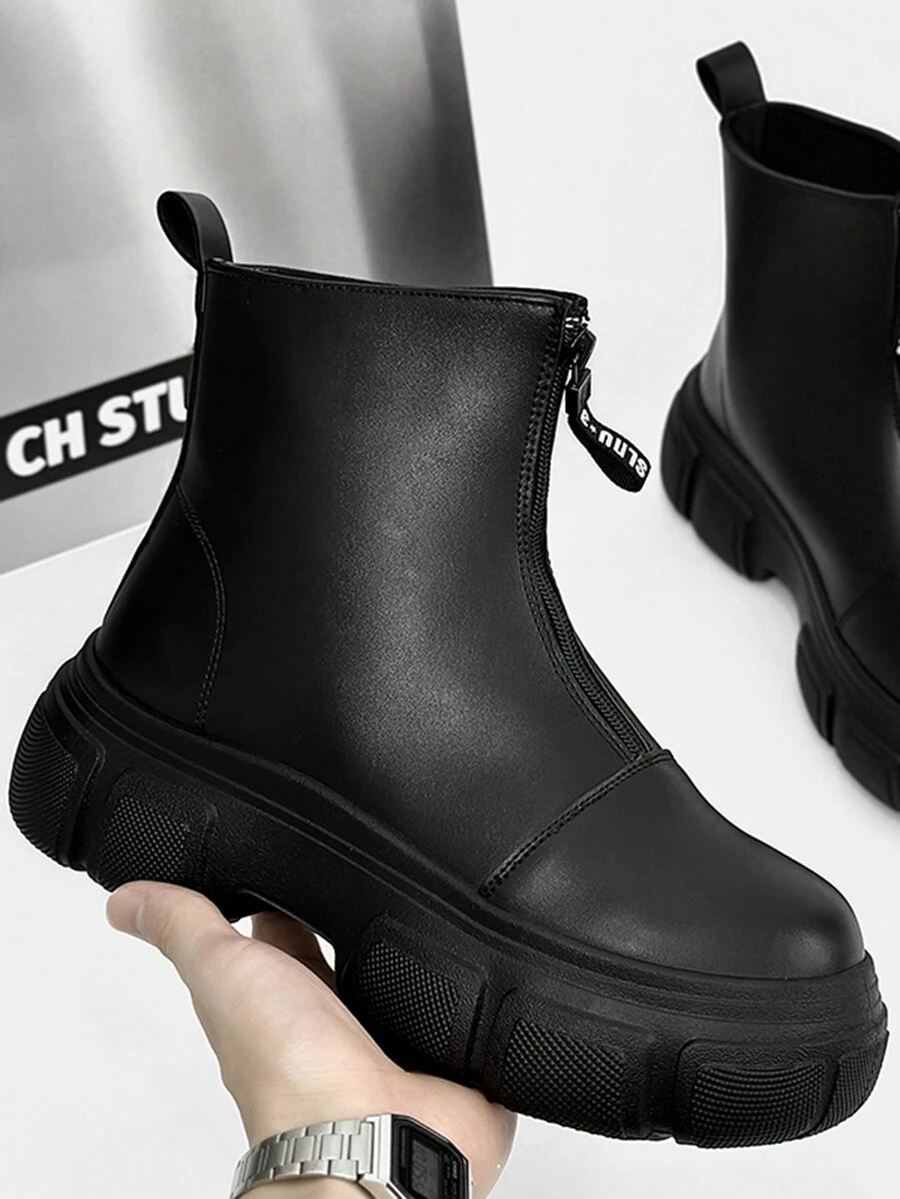 British Style Thick Sole Chelsea Boots For Men, Trendy ZipUp