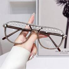 TR + Metal 女士闪亮水晶镜片眼镜，防辐射电脑眼镜，护眼派对装饰眼镜男女通用 - 彩色 - 查看 14