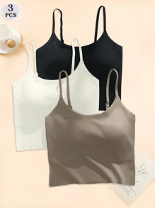 3 件装女士纯色细肩带吊带背心 - 简约休闲风格 - 彩色 - 查看 1