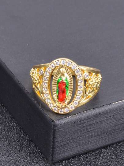 1 pieza Anillo de Guadalupe de México, accesorio decorativo de fe católica religiosa, regalo de celebración del festival, joyería bendita como regalo para hombres y mujeres, regalo de Navidad
