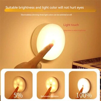 Rechargeable Led Night Light With Touch Buttons, Energy Saving Dimming Lamp For Bedroom Without Power Cord