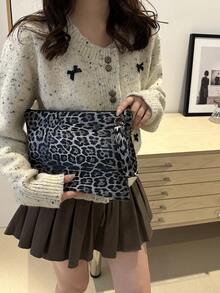 女士时尚豹纹信封手提包，时尚街头风格手拿包，2024 年新系列 - 黑與白 - 查看 8