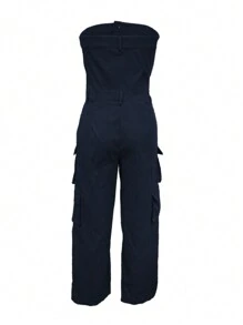 Chicsale Solid Color Casual Overalls Jumpsuit, Sexy Straight Tube Tube Top Long Jumpsuit, With Pockets, Women's Wear
