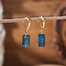 1 Cặp Bông tai thời trang đính đá pha lê vuông cắt đá tự nhiên phong cách Bohemian, mã não, fluorite cho nữ - Nhiều màu - Xem 4