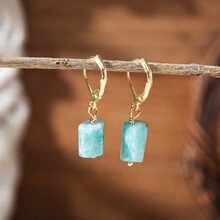1 Cặp Bông tai thời trang đính đá pha lê vuông cắt đá tự nhiên phong cách Bohemian, mã não, fluorite cho nữ - Nhiều màu - Xem 6